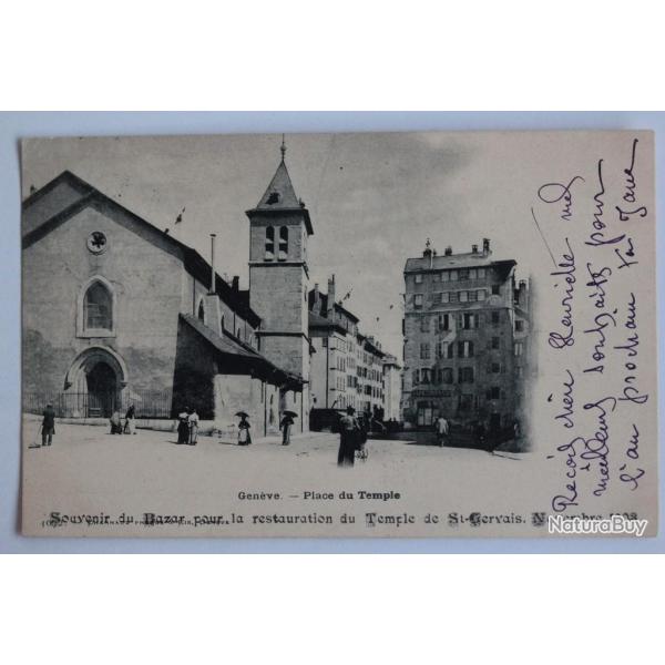 CPA Suisse Genve Place du temple Souvenir du Bazar St-Gervais 1903