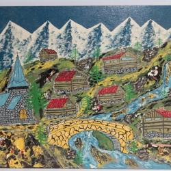 Tableau peinture Village de montagne Art naïf Yvon LACROIX