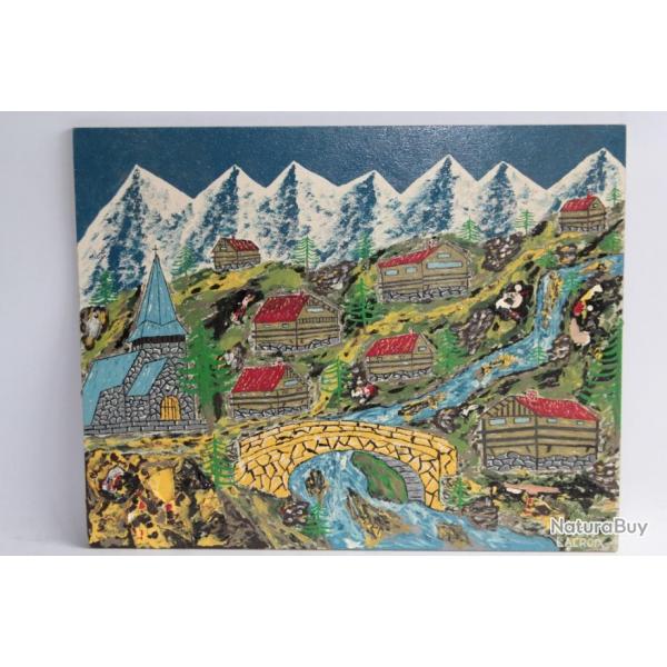 Tableau peinture Village de montagne Art naf Yvon LACROIX