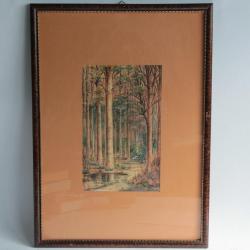Tableau Aquarelle Sous bois L. Taponnier