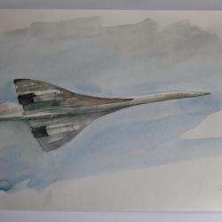 Estampe Avion Concorde en vol Guillaume Durrieu Aquarelle 2003
