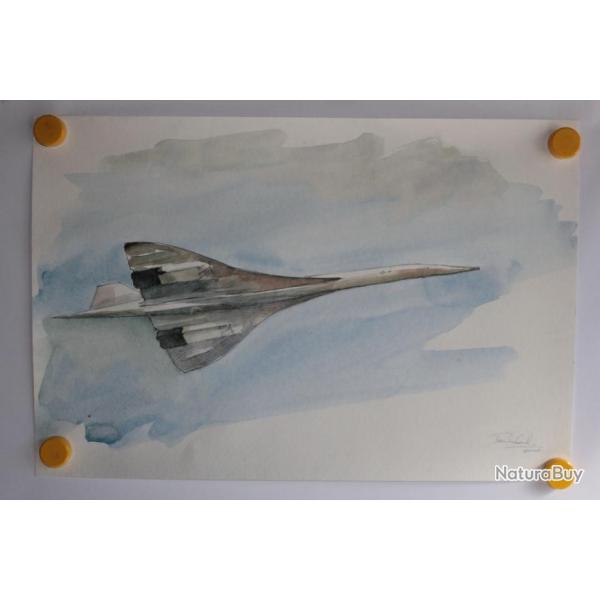 Estampe Avion Concorde en vol Guillaume Durrieu Aquarelle 2003