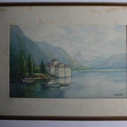 Tableau Aquarelle Isidore ROSENSTOCK Château de Chillon