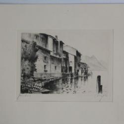 Lithographie originale Heinrich Jakob ZIEGLER Gandria Lugano Suisse