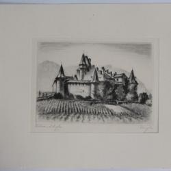 Lithographie originale Heinrich Jakob ZIEGLER Château d'Aigle Suisse