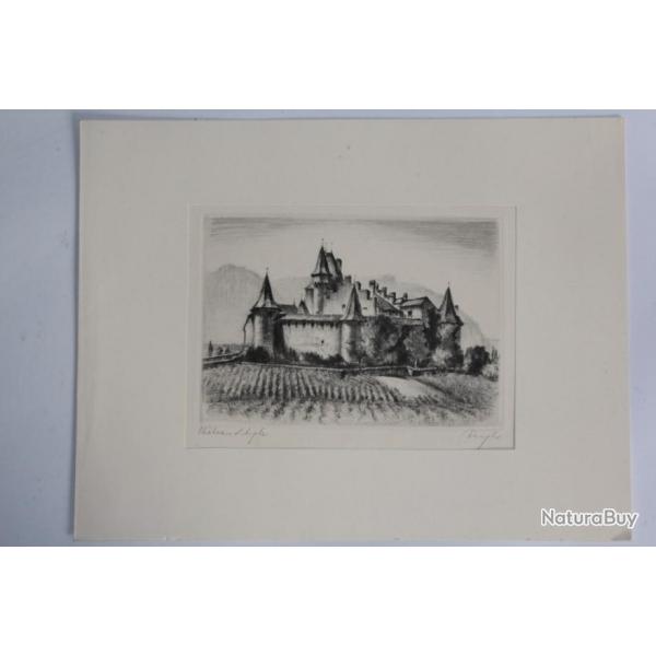Lithographie originale Heinrich Jakob ZIEGLER Chteau d'Aigle Suisse