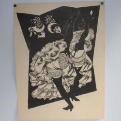 Lithographie originale Henry MEYLAN Danseuses French cancan