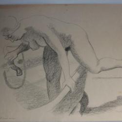 Lithographie originale Henry MEYLAN Femme nue entrant dans son bain