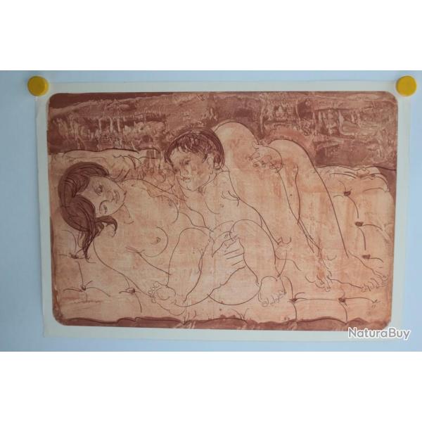 HANS ERNI Lithographie originale La maternit rose 1989
