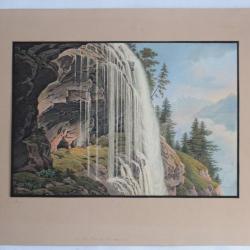 Aquatinte aquarelle Gabriel I LORY Cascade du Staubbach Suisse