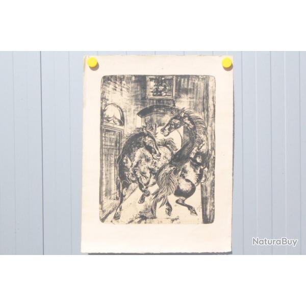 HANS ERNI Lithographie originale Chevaux chteau La Sarraz 1958