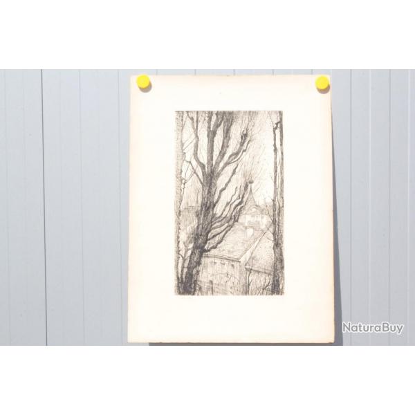 Lithographie originale Aurle BARRRAUD Clocher Le Locle Suisse