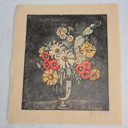 Lithographie originale Adolphe DE SIEBENTHAL Bouquet de fleurs