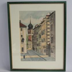Aquarelle originale signée Vieille rue Suisse