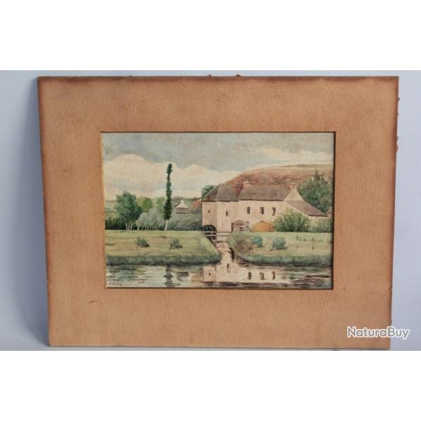 Aquarelle originale Binic par E. Louis 1905 Bretagne