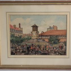 Aquarelle originale La marché à Aligre Paris