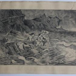 Dessin original Albert Jeanrenaud Tempête en mer Suisse