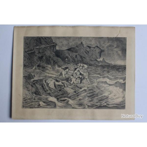 Dessin original Albert Jeanrenaud Tempte en mer Suisse