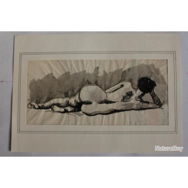 Dessin original Lavis Femme nue de dos Lieven 1961