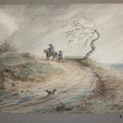 Aquarelle originale Louis J.B. MOULLIN Côtes de Bretagne