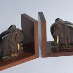 Serre-livres Éléphants bois sculpté Art déco