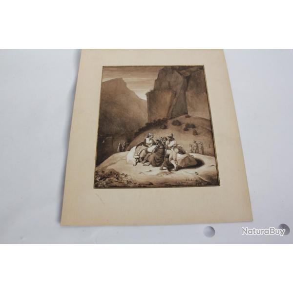 Jean Gabriel SCHEFFER Dessin original spia Chasseurs en montagne 1825