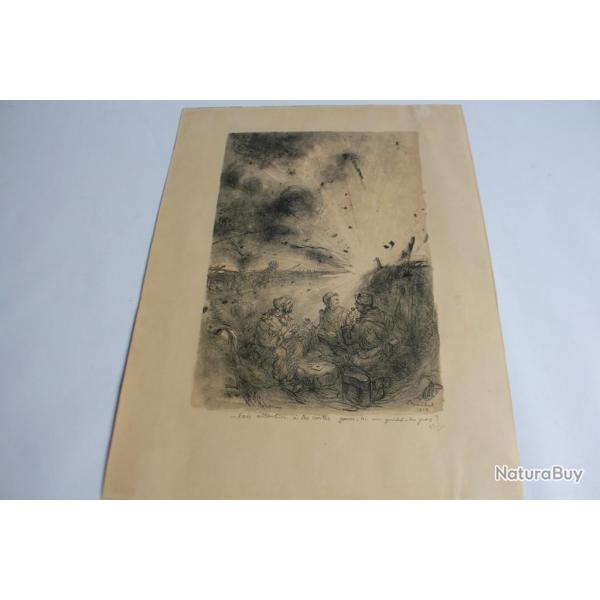 POULBOT Lithographie 57/400 Fais attention  tes cartes 1915