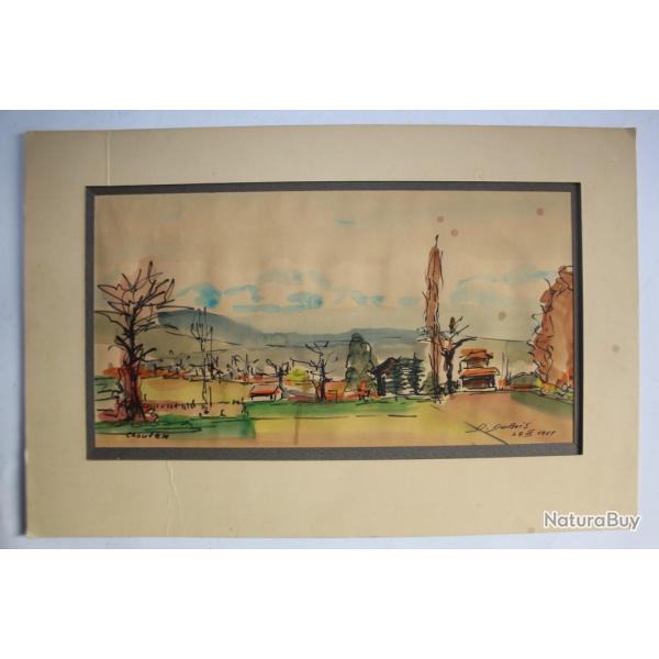 Dessin original  l'encre aquarell D. DUBOIS Choulex Suisse 1961
