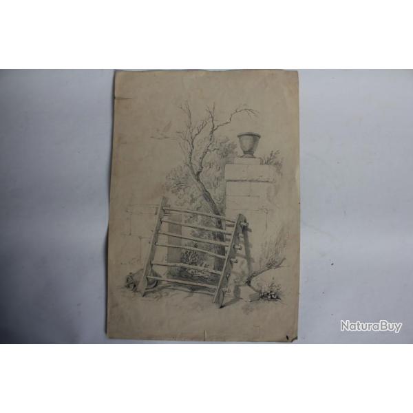 Dessin original au crayon XIXe sicle