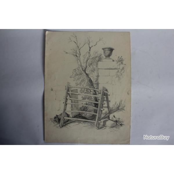 Dessin original au crayon XIXe sicle