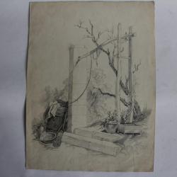 Dessin original au crayon XIXe siècle