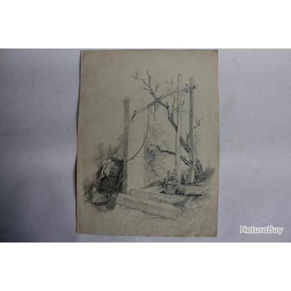 Dessin original au crayon XIXe sicle