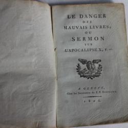 Livre Le danger des mauvais livres ou Sermon sur l'apocalipse 1806