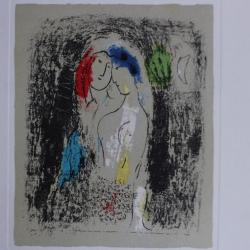 MARC CHAGALL Lithographie originale Les amoureux en gris 1957