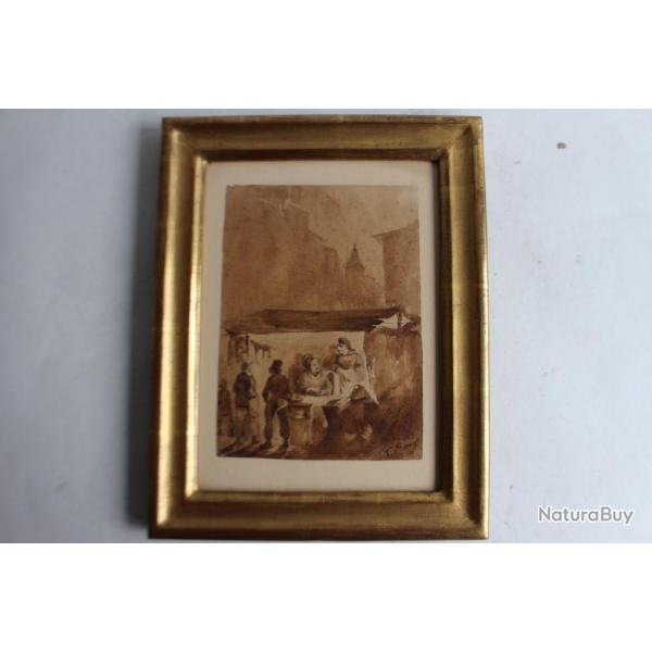 Ancien dessin original Lavis sign