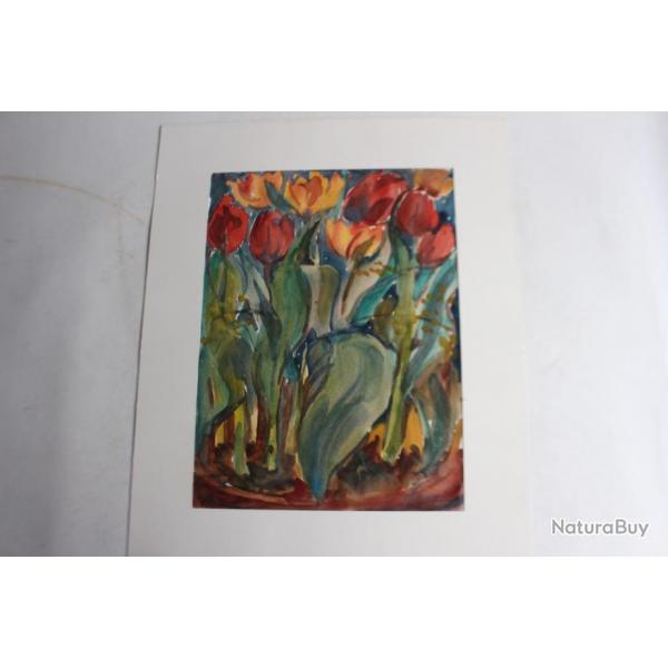 Aquarelle originale Tulipes 1964