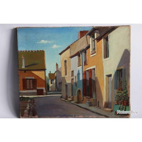 Tableau C. STEEN peinture  l'huile Rue du village 1943