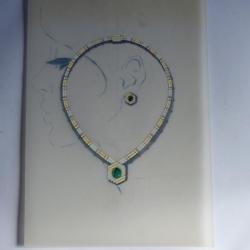 Ancien dessin original bijoux Collier + boucle d'oreilles