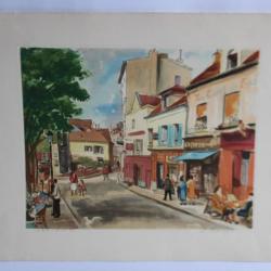 Grande lithographie signée Paris Montmartre