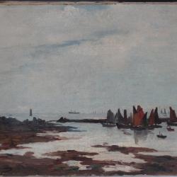 Tableau Léon GALAND peinture à l'huile Saint Guénolé 1926