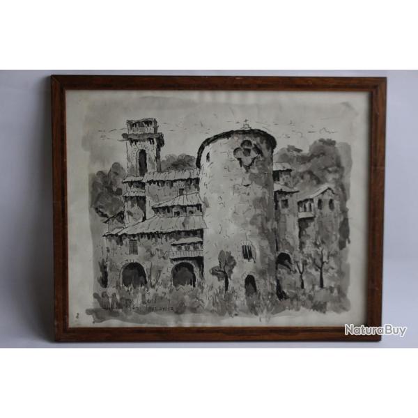 Dessin original a l'encre Chteau TAVERNIER 1965