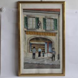 Aquarelle originale Pâtisserie-Confiserie Guillermin Ch. Tocchio 1981