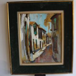 Tableau peinture a l'huile sur toile rue village 1962