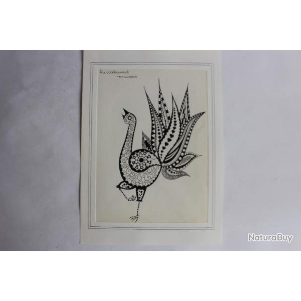 Dessin original a l'encre oiseau