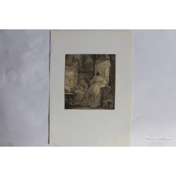 Ancien dessin original au crayon W.B.