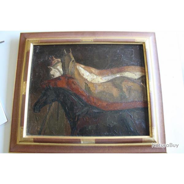 Tableau peinture a l'huile Rodolphe DUNKI (1897-1950) Chevaux