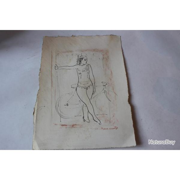 Dessin original Maurice Barraud tude femme et vlo