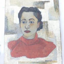 Tableau peinture a l'huile portrait par CRUSAT 1957