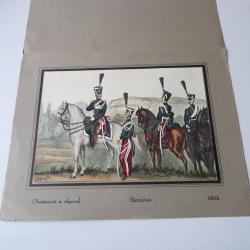 Lithographie originale A.V. ESCHER Chasseurs Genève militaire