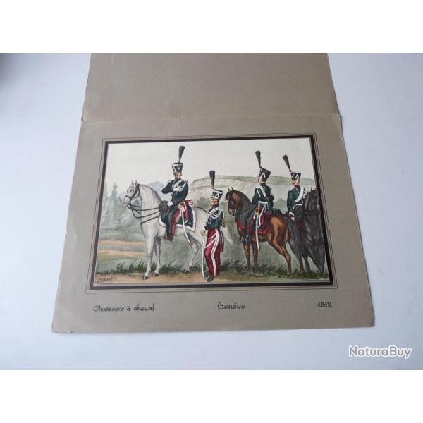 Lithographie originale A.V. ESCHER Chasseurs Genve militaire